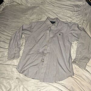 Ralph Lauren button shirt Medium White Blue plaid‎ classic fit